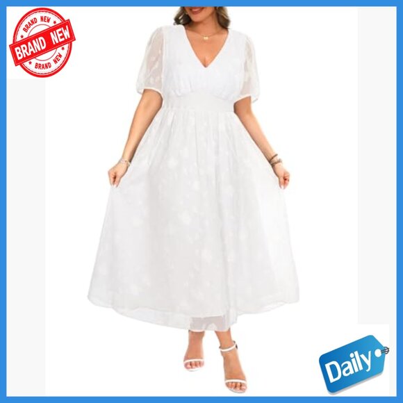 Plus Size Maxi Dress Floral Chiffon V-Neck A-Line Wedding Guest - Picture 5 of 7